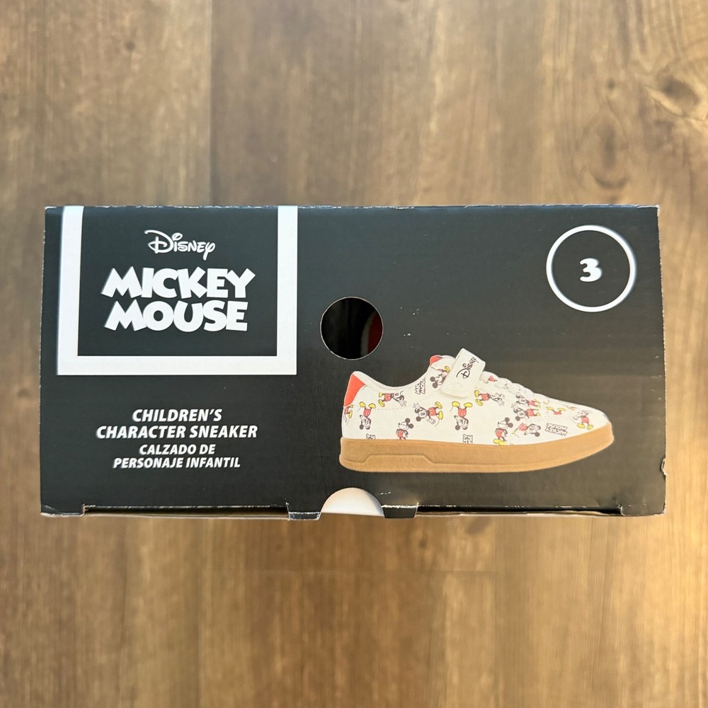 Disney Mickey Mouse Sneakers Kids Size 3 Cream Red Character Gum Sole Shoes - Picture 4 of 6
